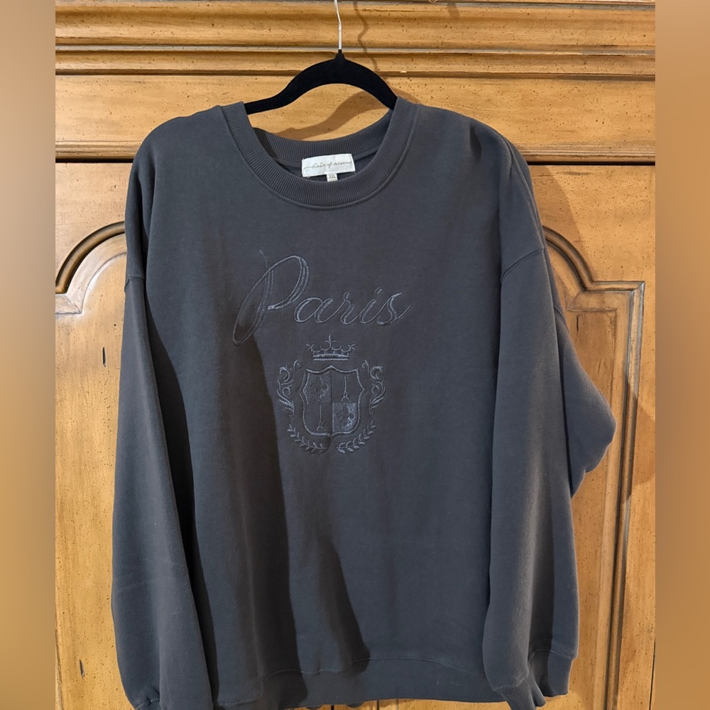 Gray Paris Embroidered Sweatshirt-XXL